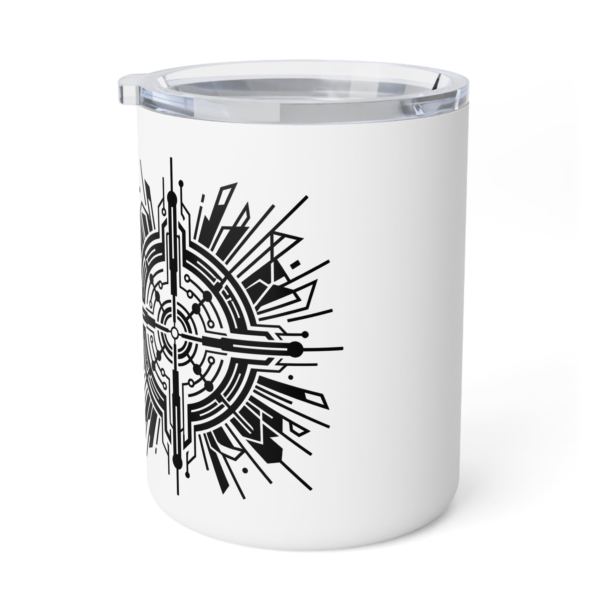 10oz Insulated Coffee Mug — Geometric Compass Mandala Design