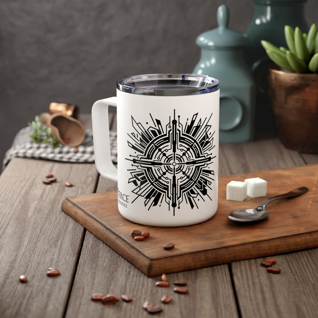 10oz Insulated Coffee Mug — Geometric Compass Mandala Design