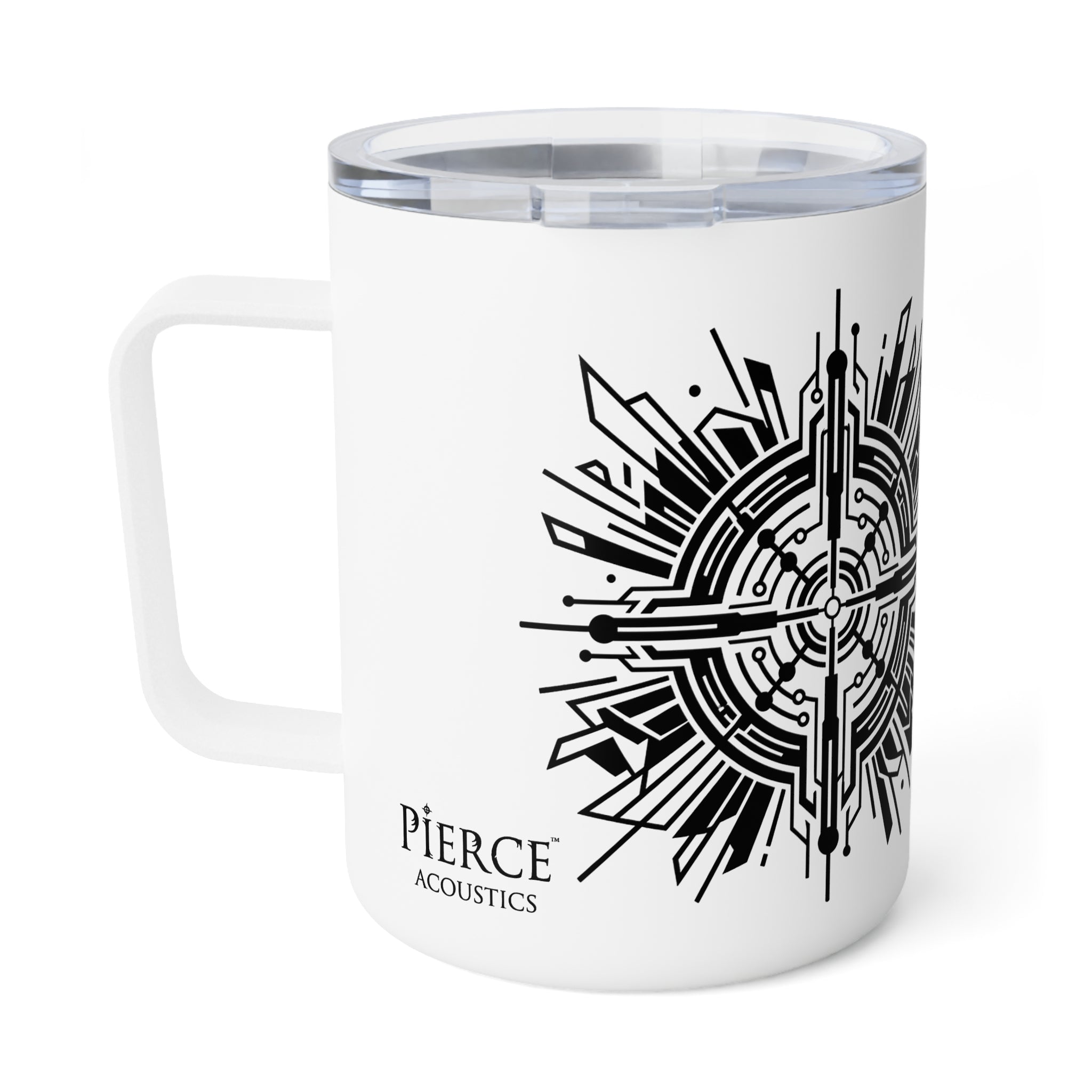10oz Insulated Coffee Mug — Geometric Compass Mandala Design